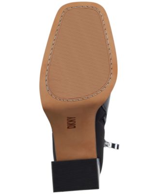 DKNY Womens Black Mixed Media Metallic Heel Accent Logo Accent Padded Felice Square Toe Block Heel Zip-Up Dress Heeled Boots