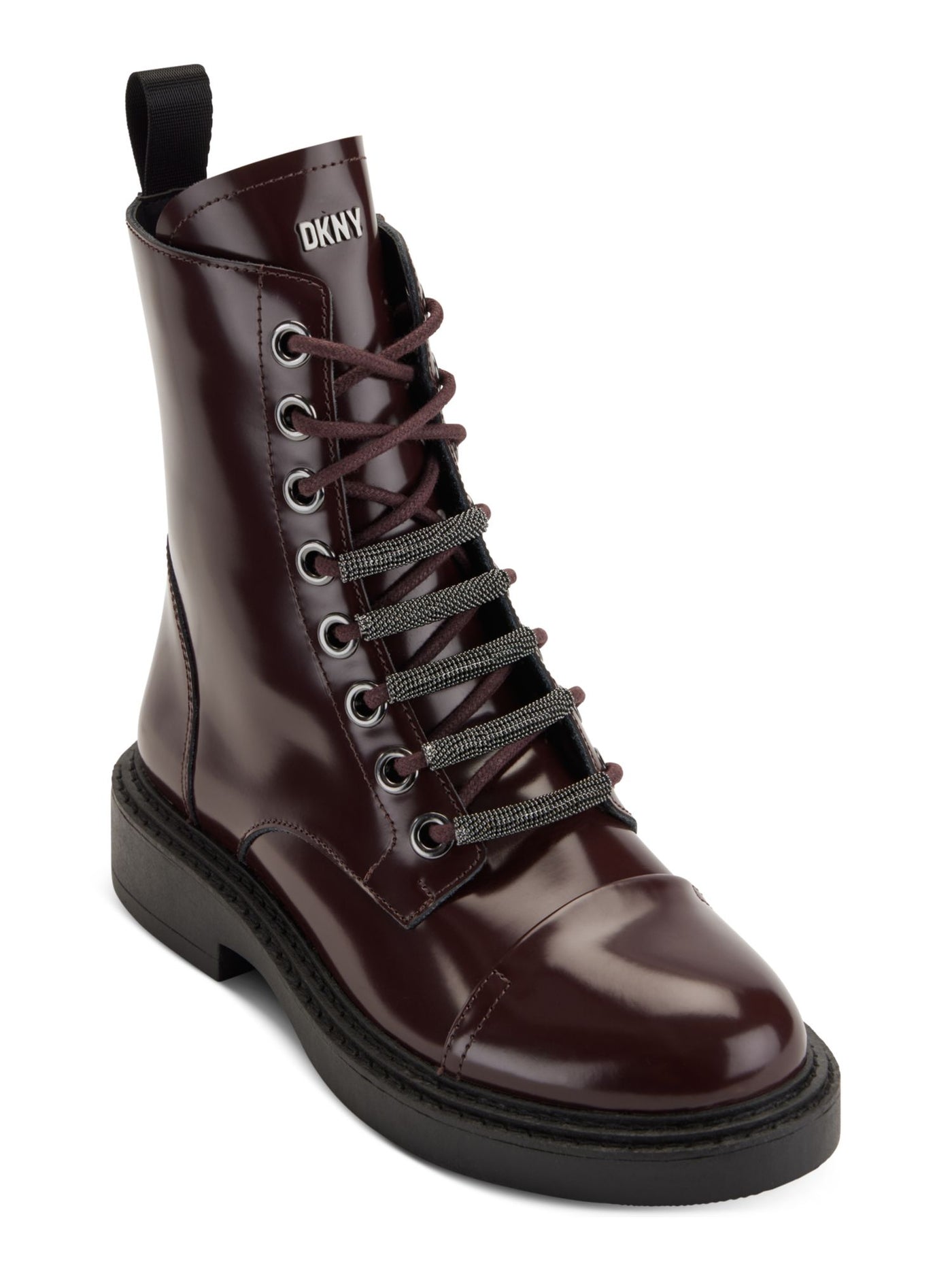 DKNY Womens Burgundy Lace Up Hardware Accents Padded Malaya Cap Toe Block Heel Zip-Up Leather Combat Boots 9.5