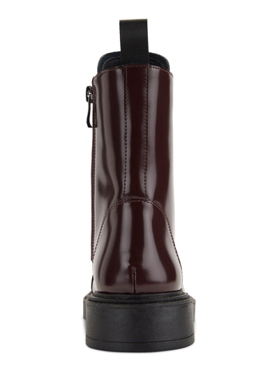DKNY Womens Burgundy Lace Up Hardware Accents Padded Malaya Cap Toe Block Heel Zip-Up Leather Combat Boots 9.5