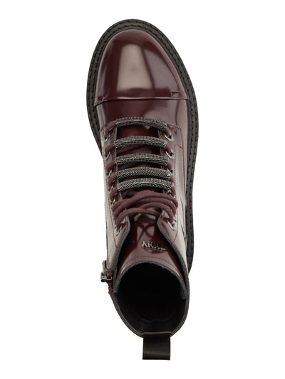 DKNY Womens Burgundy Lace Up Hardware Accents Padded Malaya Cap Toe Block Heel Zip-Up Leather Combat Boots 9.5