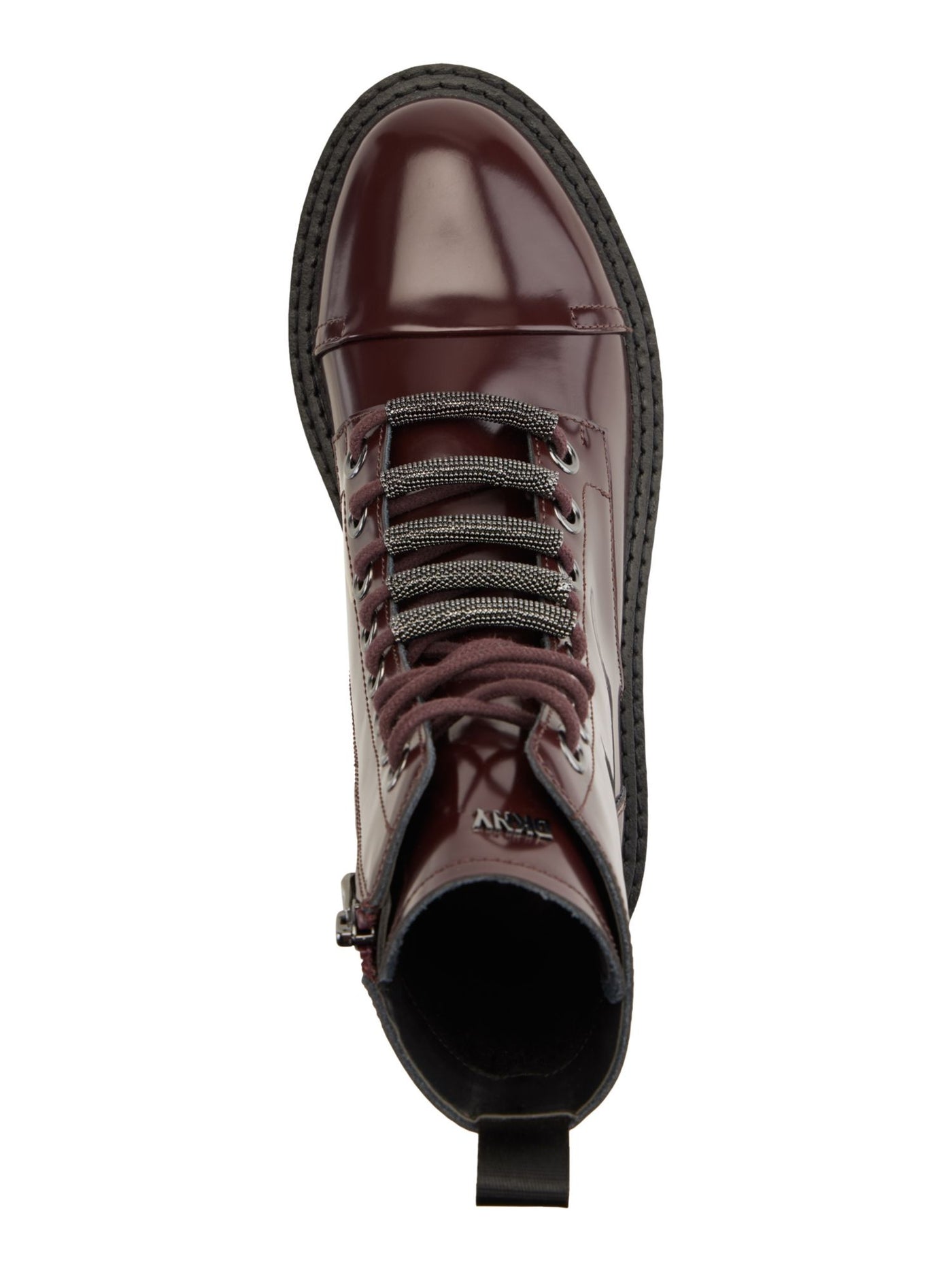 DKNY Womens Burgundy Lace Up Hardware Accents Padded Malaya Cap Toe Block Heel Zip-Up Leather Combat Boots 7.5