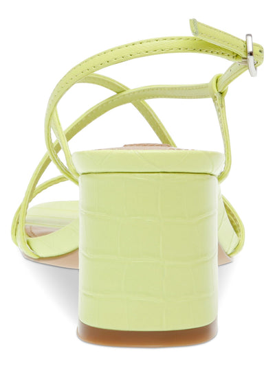 STEVE MADDEN Womens Green Solid Croc Buckle Accent Straps Asymmetrical Padded Strappy Arline Square Toe Flare Buckle Leather Dress Slingback Sandal 10 M