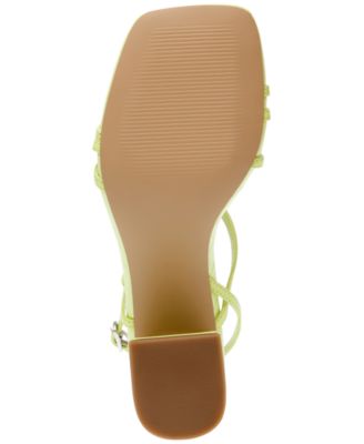 STEVE MADDEN Womens Green Solid Croc Buckle Accent Straps Asymmetrical Padded Strappy Arline Square Toe Flare Buckle Leather Dress Slingback Sandal M