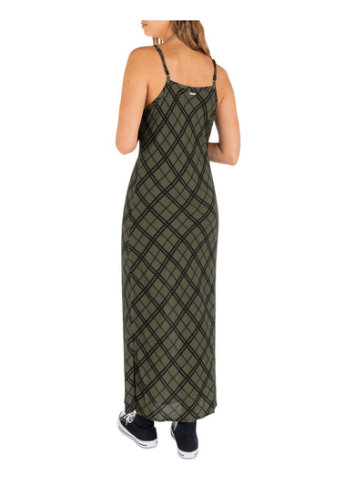 HURLEY Womens Green Slitted Adjustable Pull-on Plaid Spaghetti Strap V Neck Maxi Shift Dress Juniors XS