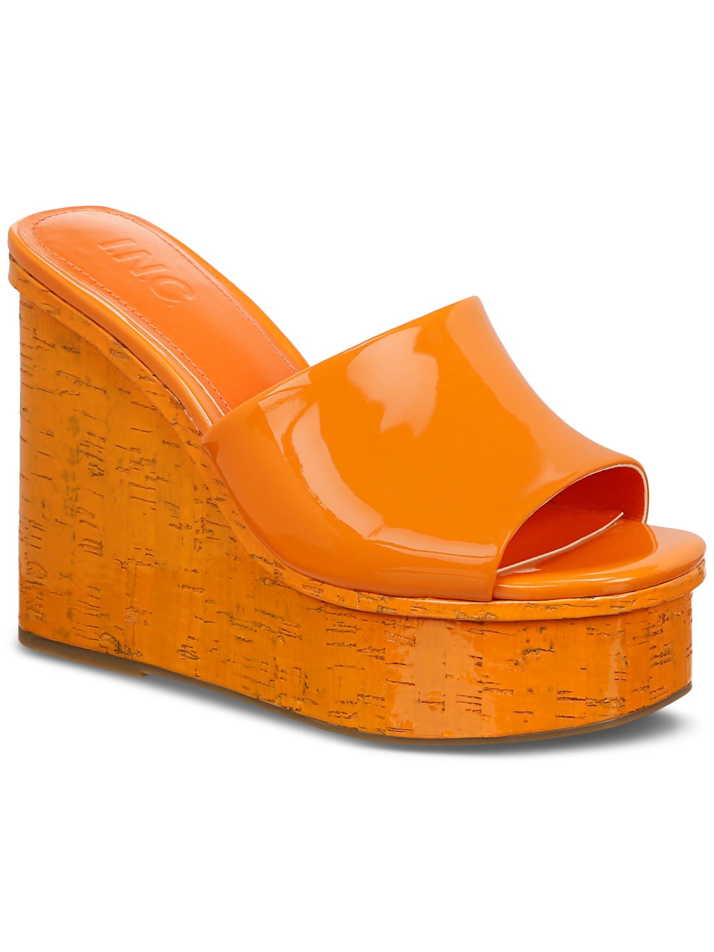 INC Womens Orange 1-1/2" Platform Cork Heel Goring Padded Melinaa Square Toe Wedge Slip On Dress Heeled Sandal 6 M