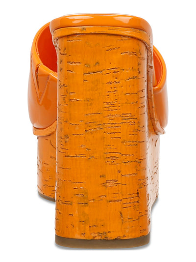 INC Womens Orange 1-1/2" Platform Cork Heel Goring Padded Melinaa Square Toe Wedge Slip On Dress Heeled Sandal 6 M