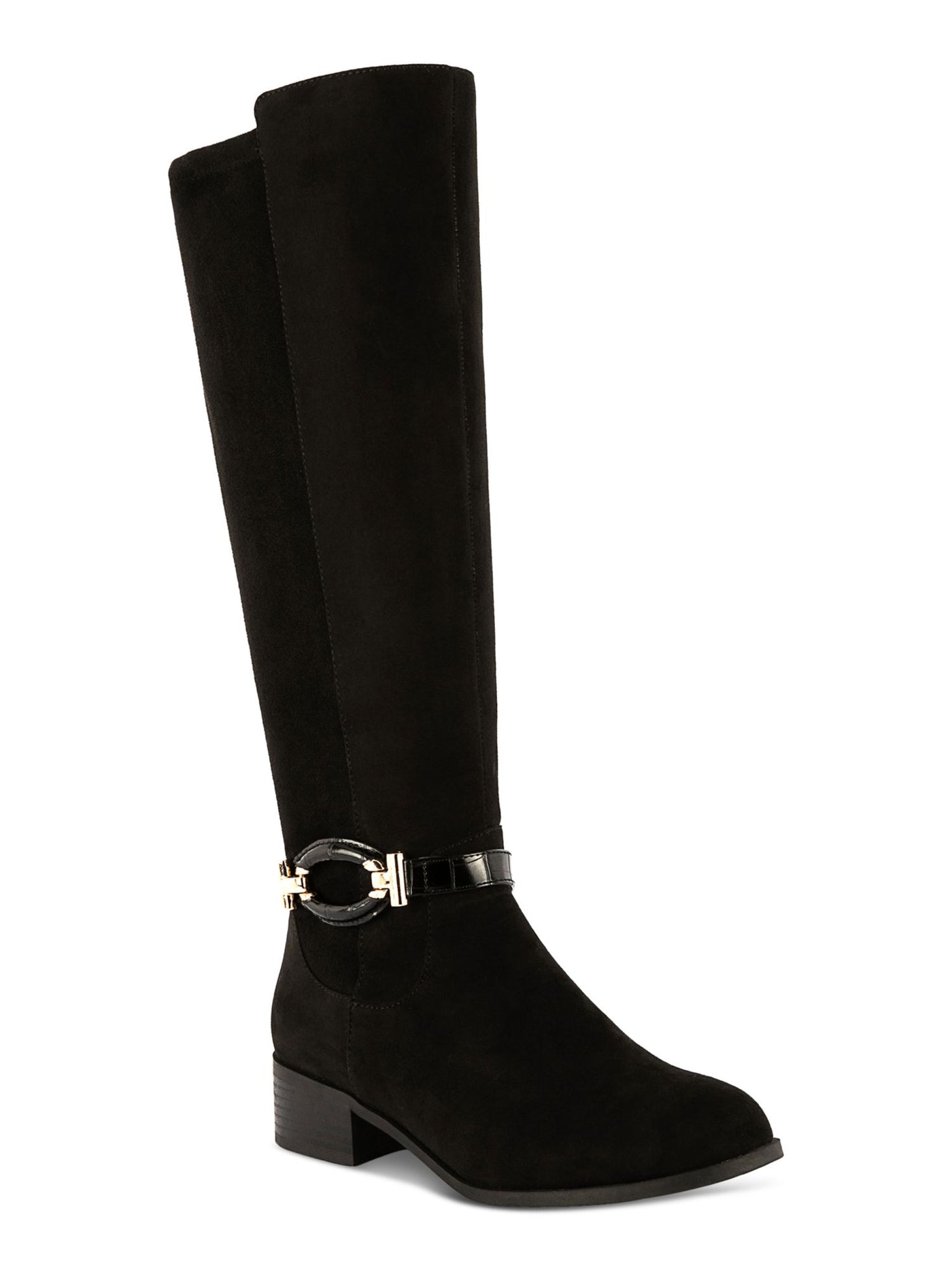 KAREN SCOTT Womens Black Croc Buckle Accent Stretch Padded Stanell Almond Toe Block Heel Zip-Up Riding Boot 5 M