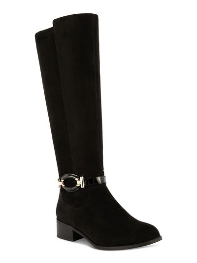 KAREN SCOTT Womens Black Croc Buckle Accent Stretch Padded Stanell Almond Toe Block Heel Zip-Up Riding Boot 5 M