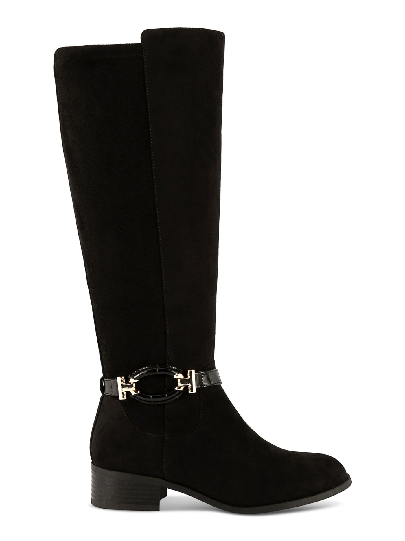 KAREN SCOTT Womens Black Croc Buckle Accent Stretch Padded Stanell Almond Toe Block Heel Zip-Up Riding Boot 9 M