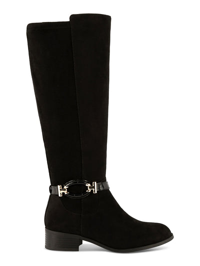 KAREN SCOTT Womens Black Croc Buckle Accent Stretch Padded Stanell Almond Toe Block Heel Zip-Up Riding Boot 9 M