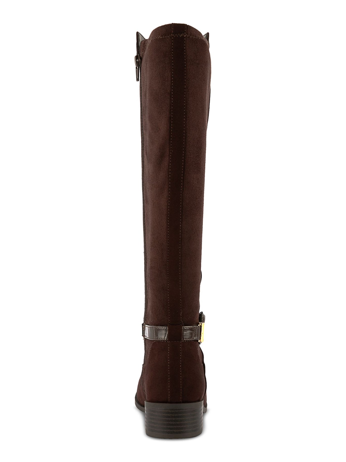 KAREN SCOTT Womens Brown Croc Buckle Accent Stretch Padded Stanell Almond Toe Block Heel Zip-Up Riding Boot 8.5 M