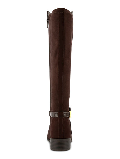 KAREN SCOTT Womens Brown Croc Buckle Accent Stretch Padded Stanell Almond Toe Block Heel Zip-Up Riding Boot 5 M