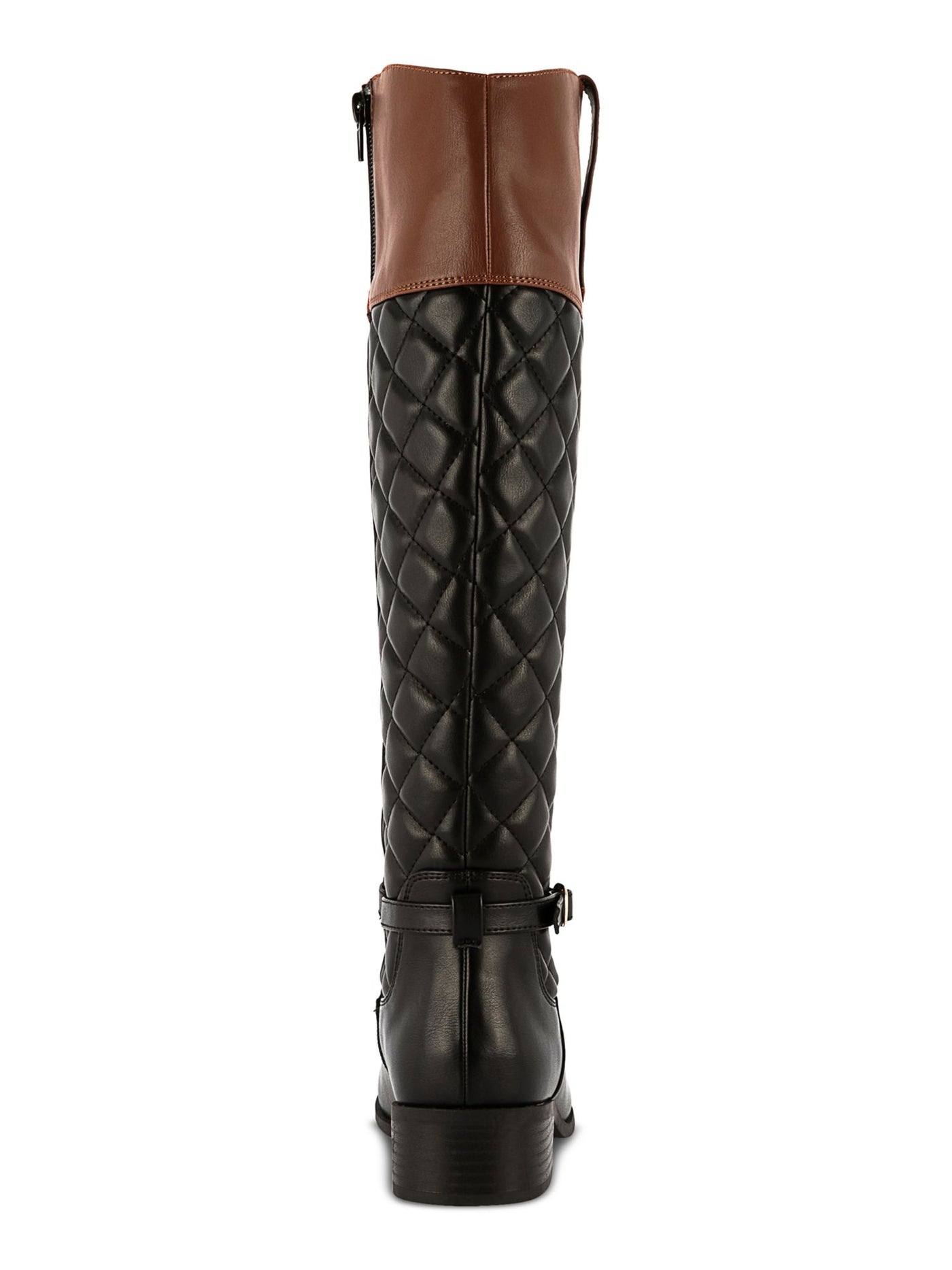 KAREN SCOTT Womens Black Mixed Media Padded Side Pull-Tab Quilted Buckle Accent Stancee Round Toe Block Heel Zip-Up Riding Boot 6 M