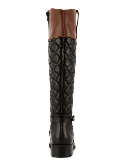 KAREN SCOTT Womens Black Mixed Media Padded Side Pull-Tab Quilted Buckle Accent Stancee Round Toe Block Heel Zip-Up Riding Boot 6 M