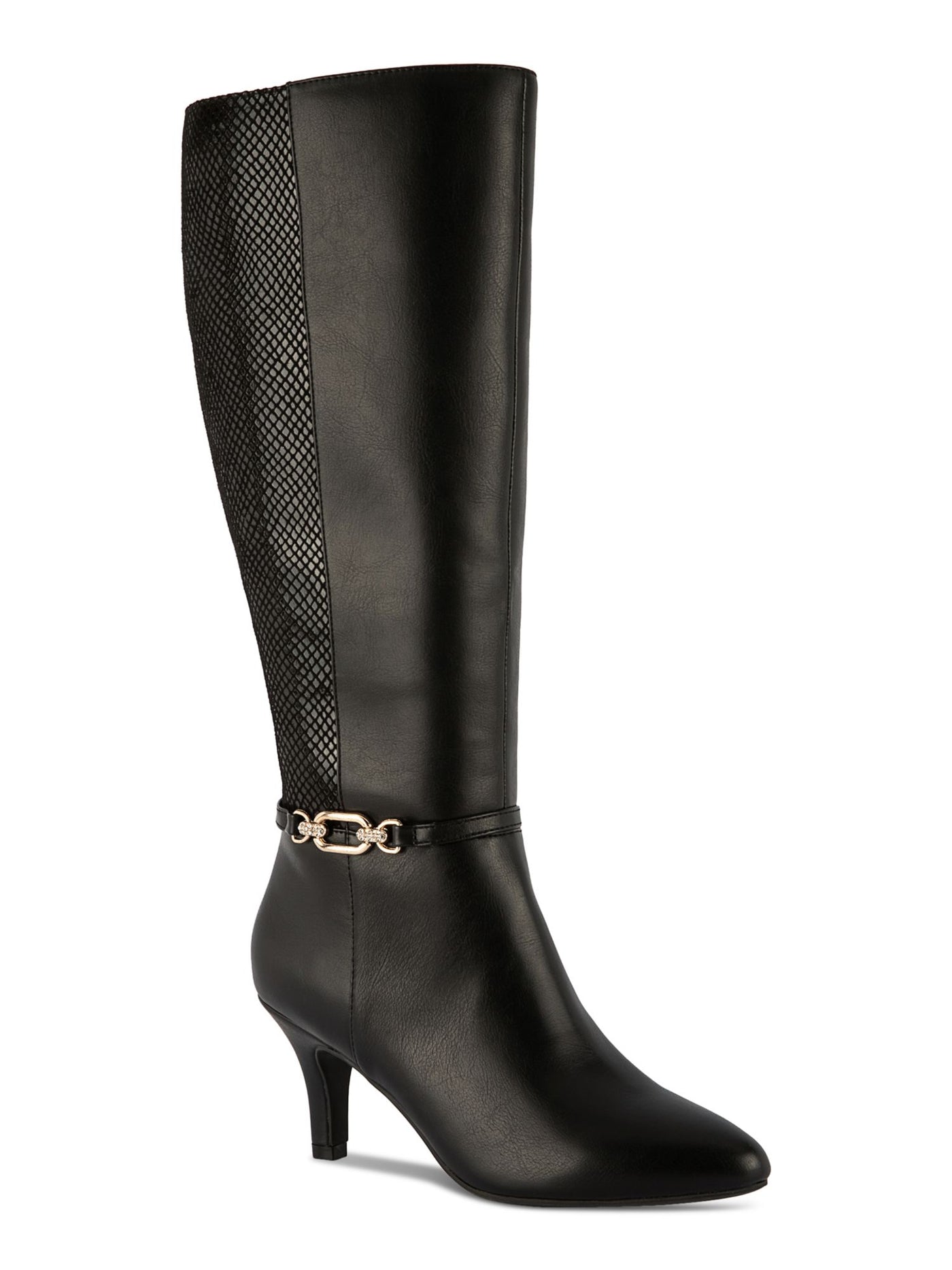 KAREN SCOTT Womens Black Mixed Media Buckle Accent Snake Goring Padded Freyln Almond Toe Stiletto Zip-Up Dress Boots 6 M