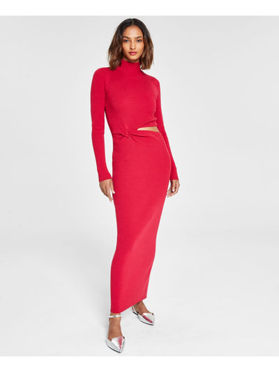 RACHEL RACHEL ROY Womens Red Stretch Ribbed Open Torso Twist Accent Pullover Long Sleeve Mock Neck Maxi Party Sheath Dress XL