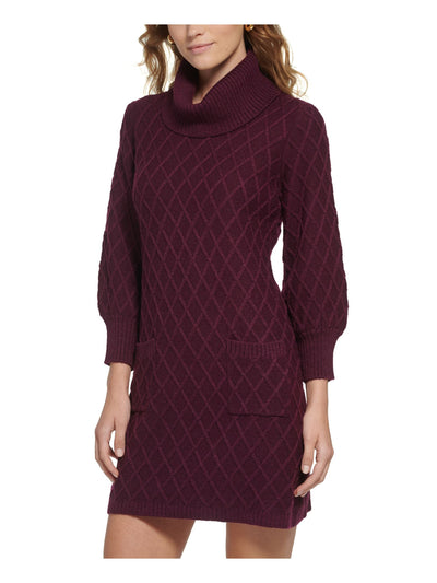 JESSICA HOWARD Womens Burgundy Pocketed Pull Over Long Sleeve Cowl Neck Short Shift Dress Petites PS