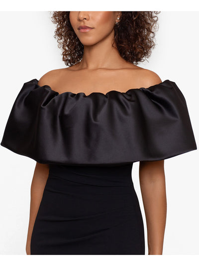 BETSY & ADAM Womens Black Ruched Zippered Ruffled Lined Flutter Sleeve Off Shoulder Full-Length Formal Gown Dress 8