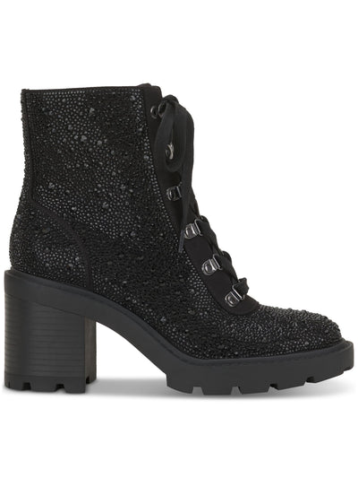 INC Womens Black Lace Up Treaded Lug Sole Rhinestone Shada Round Toe Zip-Up Booties 7.5 M