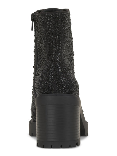 INC Womens Black Lace Up Treaded Lug Sole Rhinestone Shada Round Toe Zip-Up Booties 7 M