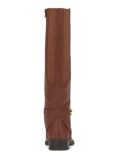 INC Womens Brown Buckled Straps Goring Padded Faron Round Toe Block Heel Zip-Up Riding Boot 8 M