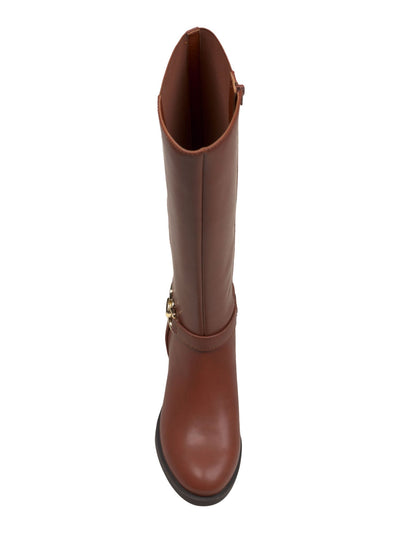INC Womens Brown Buckled Straps Goring Padded Faron Round Toe Block Heel Zip-Up Riding Boot 8 M