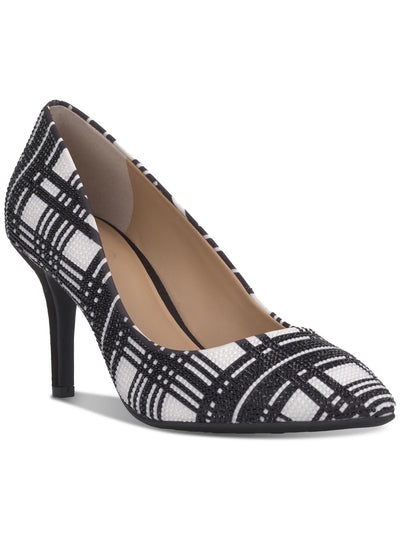 INC Womens Black Plaid Rhinestone Cushioned Zitah Pointed Toe Stiletto Slip On Dress Pumps Shoes 7.5 M