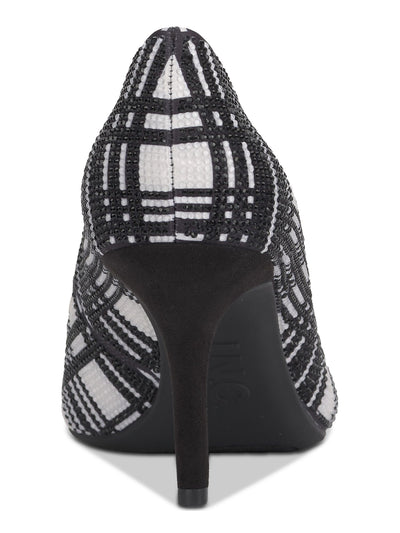 INC Womens Black Plaid Rhinestone Cushioned Zitah Pointed Toe Stiletto Slip On Dress Pumps Shoes 7.5 M