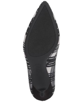 INC Womens Black Plaid Rhinestone Cushioned Zitah Pointed Toe Stiletto Slip On Dress Pumps Shoes M