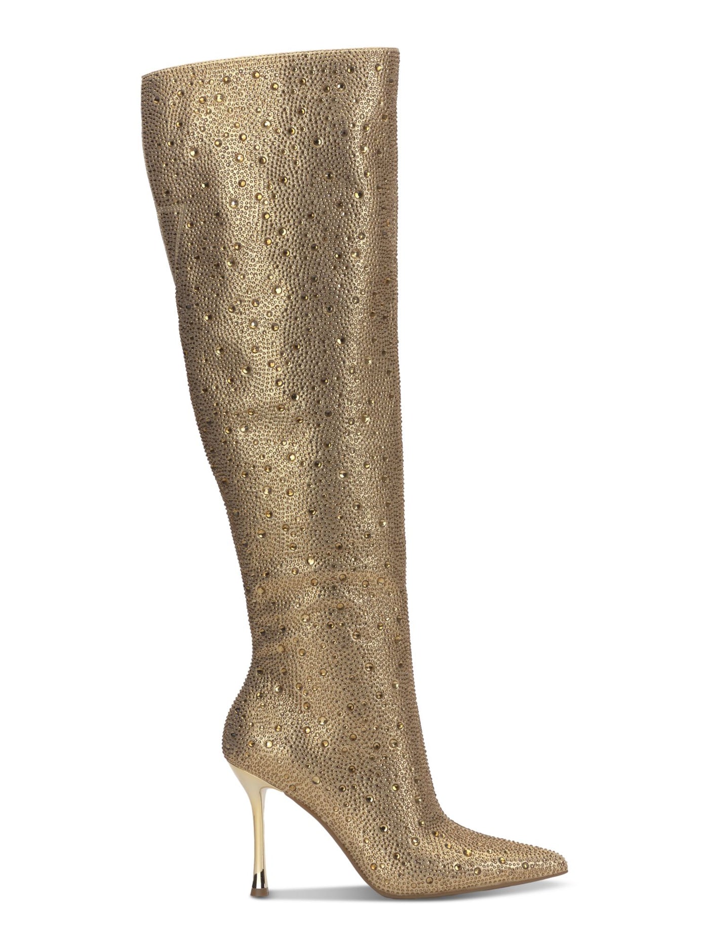 INC Womens Gold Ankle Zip Padded Goring Split Metallic Rhinestone Saveria Pointed Toe Stiletto Dress Boots 11 M