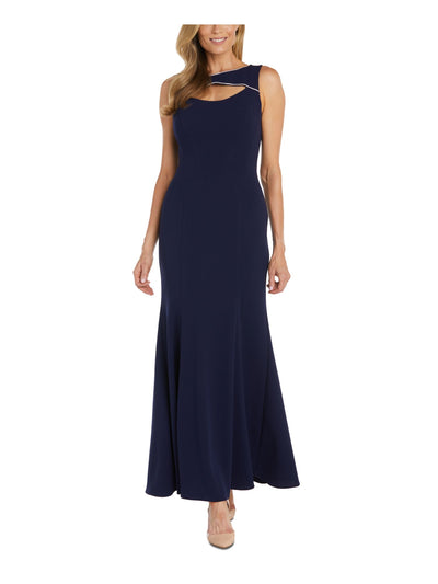 NIGHTWAY Womens Navy Cut Out Embellished Zippered Lined Sleeveless Round Neck Full-Length Formal Gown Dress 6