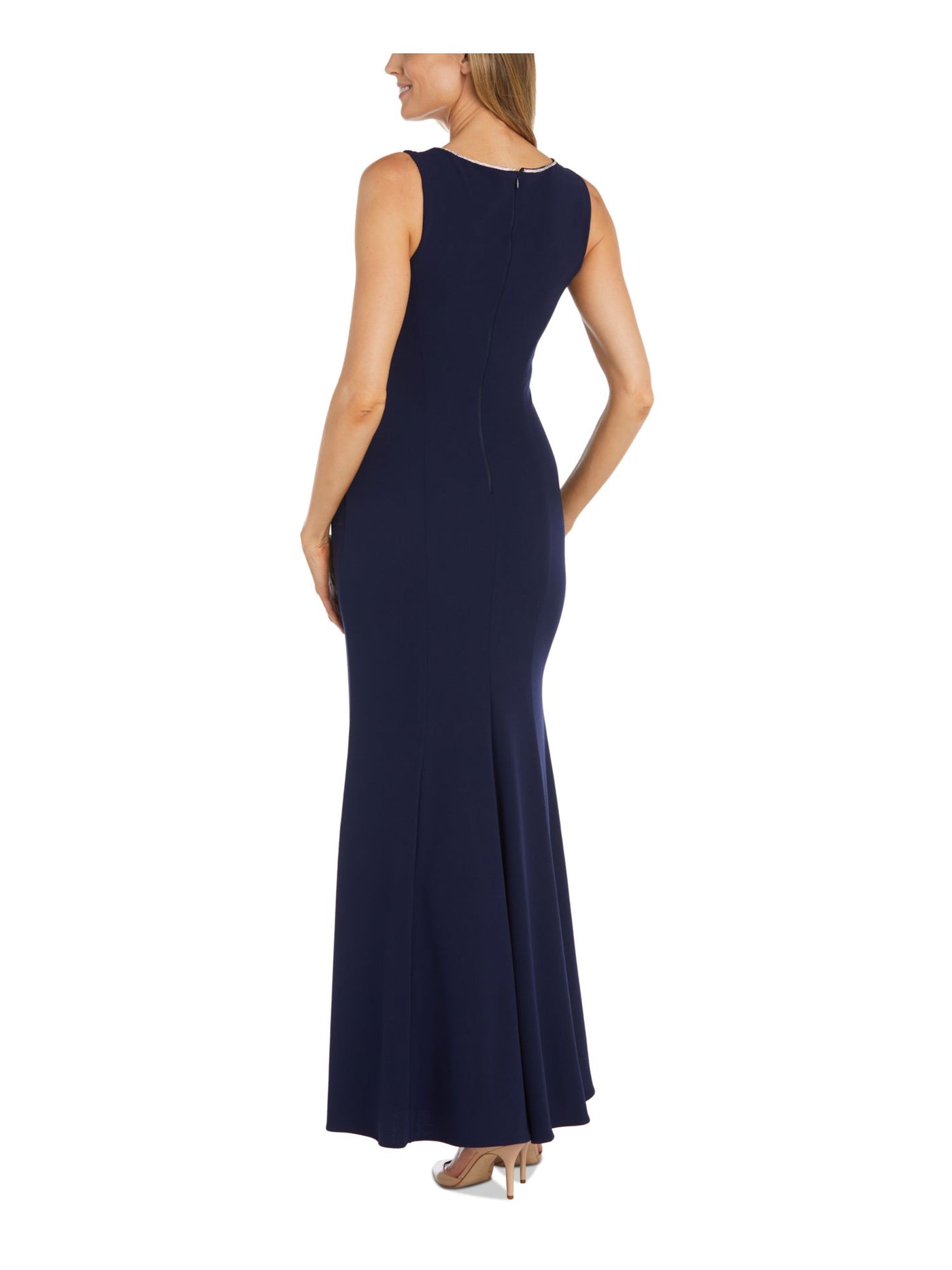 NIGHTWAY Womens Navy Cut Out Embellished Zippered Lined Sleeveless Round Neck Full-Length Formal Gown Dress 6