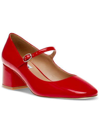 STEVE MADDEN Womens Red Ankle Strap Padded Hawke Almond Toe Block Heel Buckle Mary Jane 7.5 M