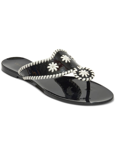 JACK ROGERS Womens Black Color Block Whipstitch Jacks Round Toe Slip On Thong Sandals Shoes 11