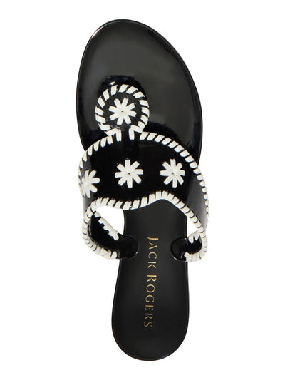 JACK ROGERS Womens Black Color Block Whipstitch Jacks Round Toe Slip On Thong Sandals Shoes 11