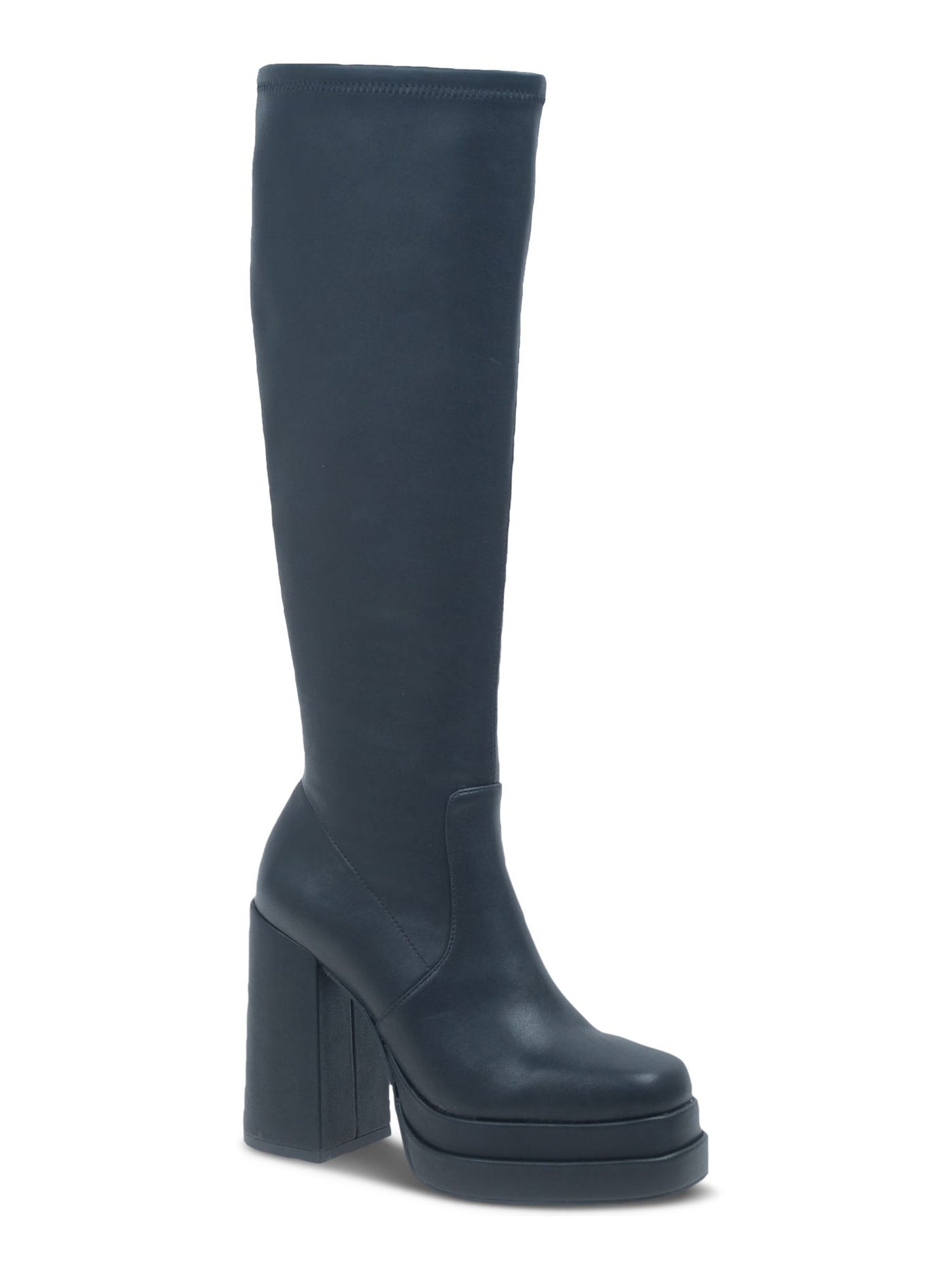 WILD PAIR Womens Black 1-1/2" Platform Padded Stretch Olyvia Square Toe Block Heel Zip-Up Heeled Boots 10 M