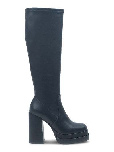 WILD PAIR Womens Black 1-1/2" Platform Padded Stretch Olyvia Square Toe Block Heel Zip-Up Heeled Boots 10 M