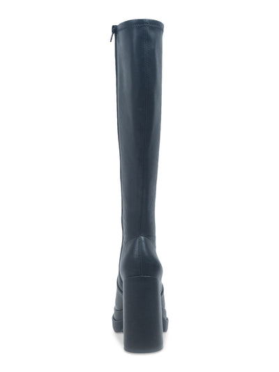 WILD PAIR Womens Black 1-1/2" Platform Padded Stretch Olyvia Square Toe Block Heel Zip-Up Heeled Boots 9.5 M