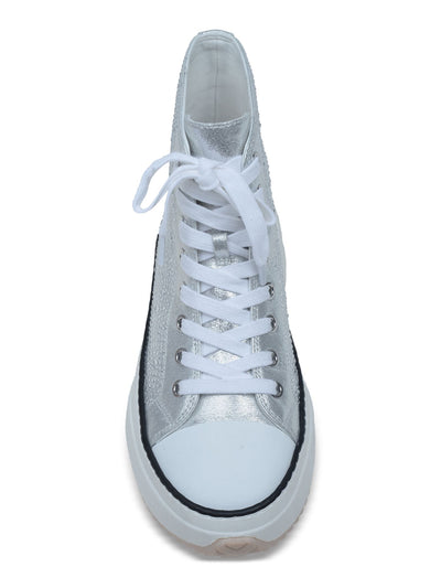 WILD PAIR Womens Silver Treaded Rhinestone Padded Hopefullf Cap Toe Platform Lace-Up Sneakers Shoes 6.5 M