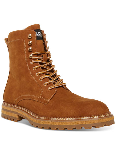 MADDEN Mens Brown Lace-Up Front Heel Pull-Tab Padded M-eminor Round Toe Block Heel Zip-Up Boots Shoes 8.5 M