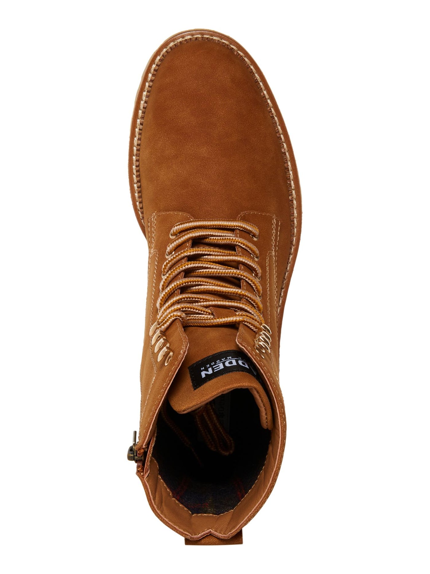 MADDEN Mens Brown Lace-Up Front Heel Pull-Tab Padded M-eminor Round Toe Block Heel Zip-Up Boots Shoes 8.5 M