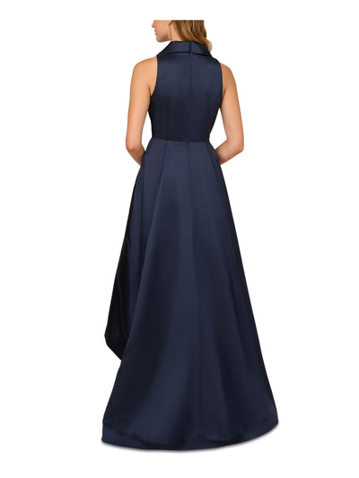 ADRIANNA PAPELL Womens Navy Zippered Lined Gathered Collared Sleeveless Surplice Neckline Full-Length Formal Gown Dress Petites 4P