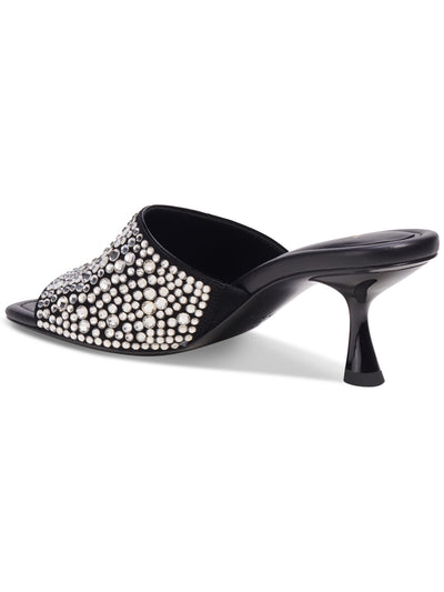 KATE SPADE NEW YORK Womens Black Crystal Embellishments Padded Malibu Almond Toe Kitten Heel Slip On Leather Dress Sandals Shoes 7 B