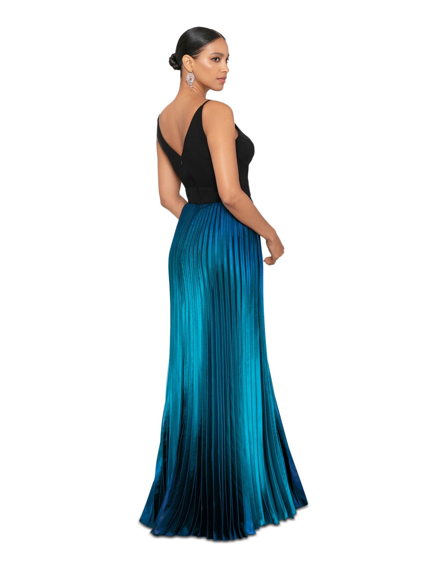 BETSY & ADAM Womens Teal Zippered Pleated Skirt Padded Cups Sleeveless V Neck Full-Length Evening Gown Dress Petites 2P