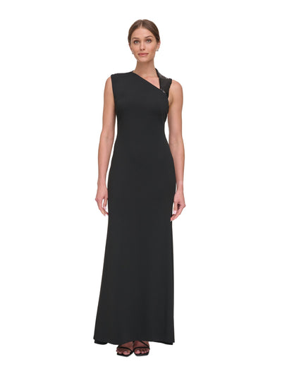 DKNY Womens Black Zippered Lined Strappy Cut Out Back Sleeveless Asymmetrical Neckline Full-Length Evening Gown Dress 8