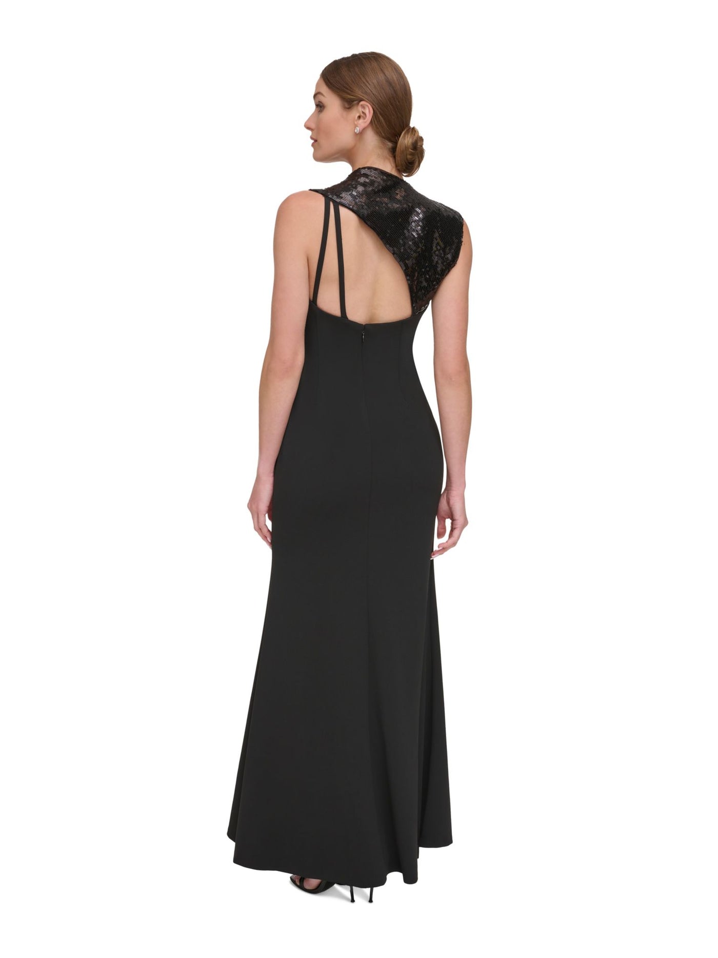 DKNY Womens Black Zippered Lined Strappy Cut Out Back Sleeveless Asymmetrical Neckline Full-Length Evening Gown Dress 8