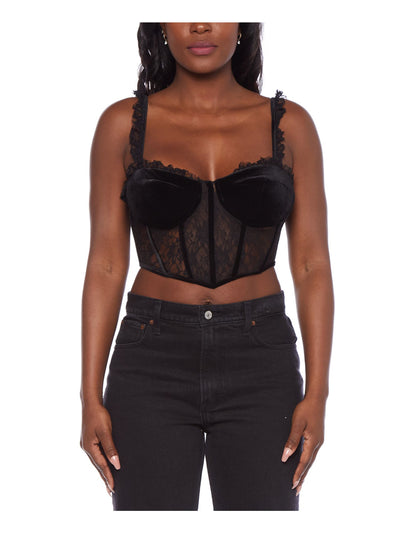 ALEX & SOPHIA Womens Black Zippered Boning Lace Padded Lace Trim Cor Floral Sleeveless Sweetheart Neckline Party Top Juniors 1\2