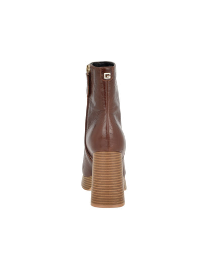 GUESS Womens Brown 1" Platform Padded Goring Danca Round Toe Block Heel Zip-Up Leather Booties 7.5 M
