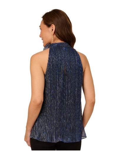 ADRIANNA PAPELL Womens Navy Textured 3d Fabric Flowers Back Keyhole Sleeveless Halter Party Top 16