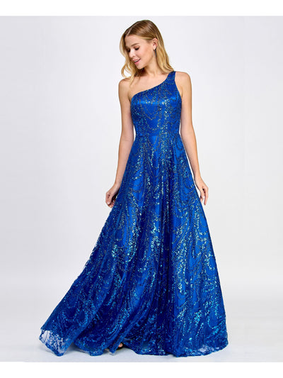 SAY YES TO THE PROM Womens Zippered Sleeveless Asymmetrical Neckline Full-Length Prom Gown Dress